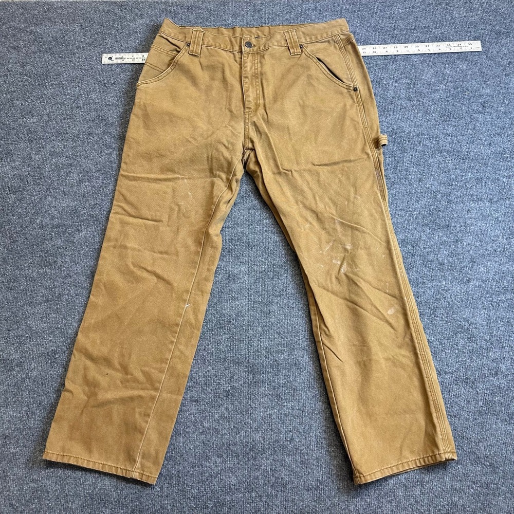RK Brand Carpenter Pants Mens Size 36x30 Brown Duck Canvas Workwear Stains